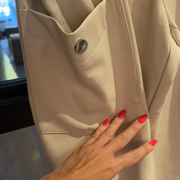 NWT cream faux leather cargo pants. elastic waist & silver button details. - Picture 4 of 5